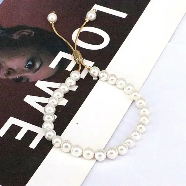 Fashion Round Freshwater Pearl Copper Beaded Gold Plated Bracelets