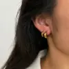 Wholesale 304 Stainless Steel Geometric PVD Coated Rhinestones Real Gold Plated 18K Gold Retro Waterproof Non Tarnish Surgical Steel Gold Earrings