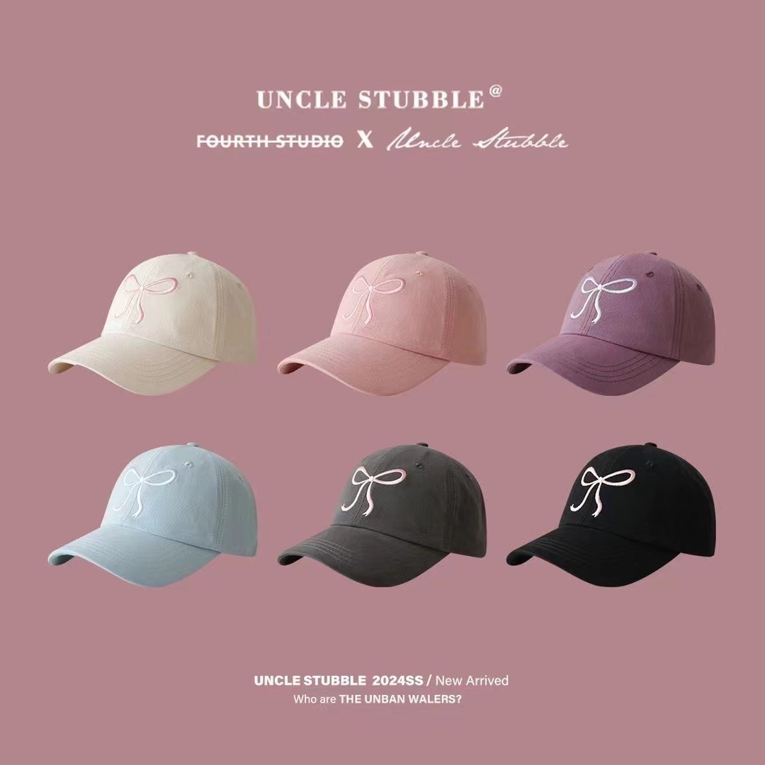 Wholesale Korean New Arrival Bow Embroidered Cap Spring and Summer Sunshade Hat Sweet Cute Showing Face Small Baseball Cap