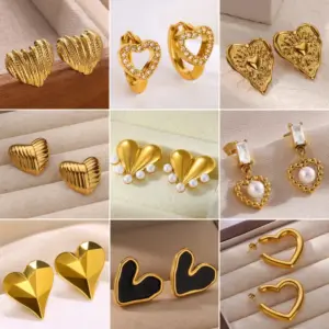 Wholesale 304 Stainless Steel Heart Shape PVD Coated Stone-Free 18K Real Gold Plated Simple Style Classic Style Ear Studs
