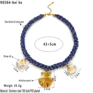 Blue Braided Rope Shell Multi Pendant Necklace / Average Size