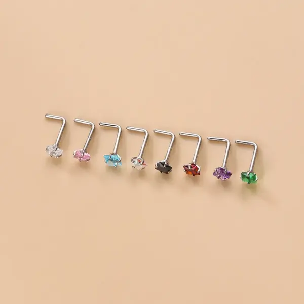 1 Piece 316L Stainless Steel Zircon Nose Rings & Studs Geometric Waterproof Non Tarnish Surgical Steel