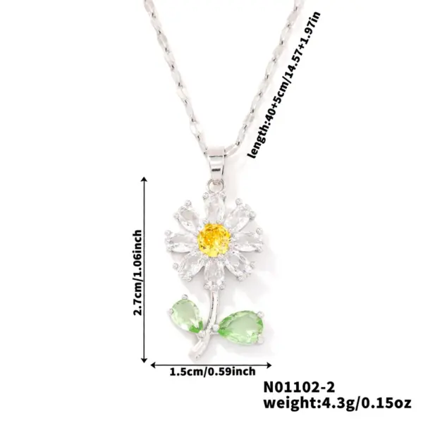 Wholesale 304 Stainless Steel Copper K Gold Plated Inlay Sunflower Zircon Copper Necklaces