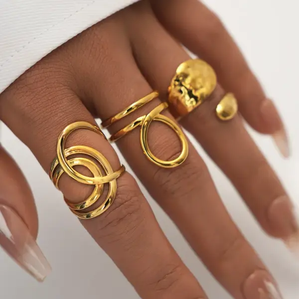 Wholesale Ion Plating (IP) Real Gold Plated 18K Gold Geometric 304 Stainless Steel IG Style Casual Simple Style Waterproof Non Tarnish Open Rings