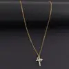 Wholesale New Fashion Vacuum Electroplated 18K Real Gold Gold Silver Micro Pave Zircon Cross Crown Pendant 201 Stainless Steel Chain Women's Necklace