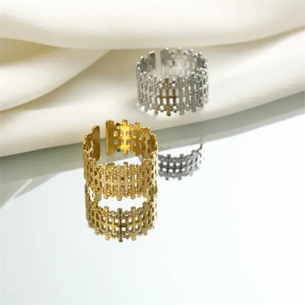 Wholesale Fashionable Retro Titanium Steel Ring Non-Fading Women's High-End Luxury Open Stainless Steel Ring Adjustable Geometric Pattern