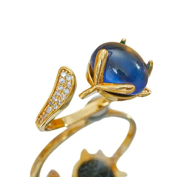 Wholesale Elegant Gold Plated Zirconia Ring For Women Open Style Brick Embedded Fashionable Titanium Steel Geometric Pattern Ring