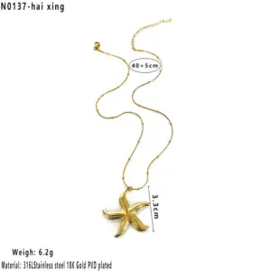 Gold / Bead Necklace Big Starfish