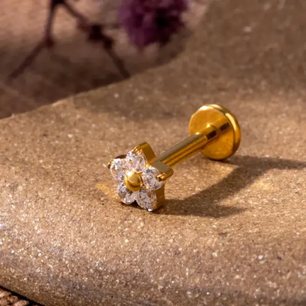 Wholesale 1 Piece Ear Cartilage Rings & Studs IG Style Vintage Style Geometric Flower Bow Knot Pure Titanium Plating Inlay Zircon