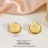 304 Stainless Steel Plastic Starfish Conch Shell Electroplating Imitation Gold Marine Style Irregular Multicolor-Golden Yellow Ear Studs