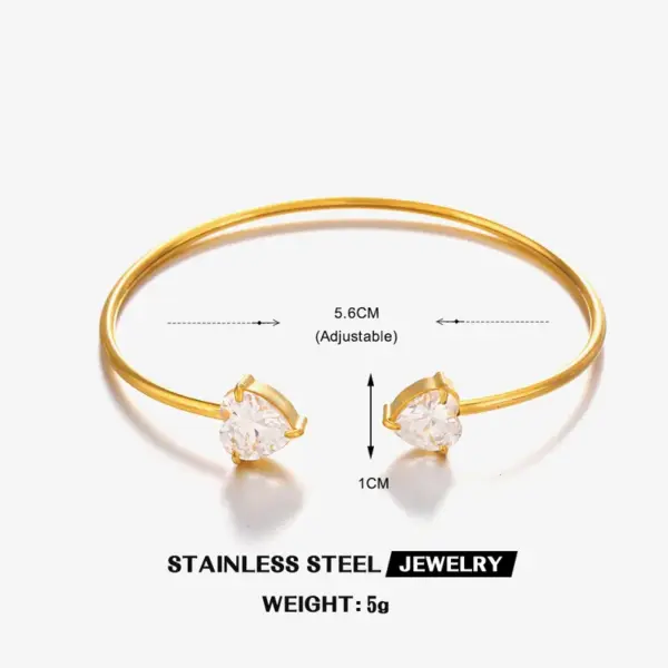 Ion Plating (IP) 18K Gold Plated Square Heart Shape 304 Stainless Steel IG Style Waterproof Non Tarnish 304 Stainless Steel Bangle