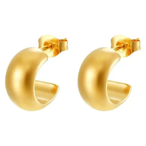Wholesale 304 Stainless Steel C Shape Solid Color Electroplated 18K Real Gold Plated Simple Style Waterproof Non Tarnish Gold Silver Ear Studs