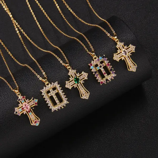 Wholesale Elegant Lady Cross Copper Plating Inlay Zircon Pendant Necklace