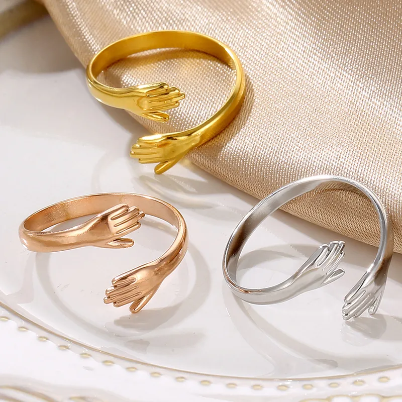 Wholesale 304 Stainless Steel Stainless Steel Multicolor Solid Color PVD Coated 18K Gold Plated Retro Plating Rose Gold Gold Silver Adjustable Ring Ri