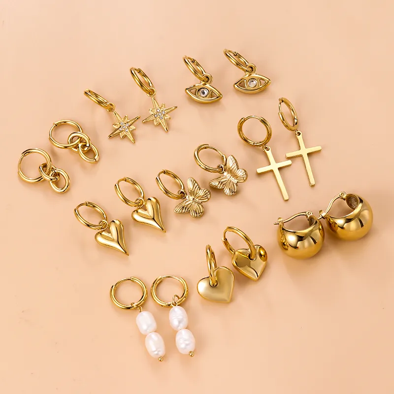 Wholesale 1 Pair Fashion Cross Devil'S Eye Heart Shape Butterfly Gold Plated 304 Stainless Steel Artificial Pearls Rhinestones Stainless Steel Earring