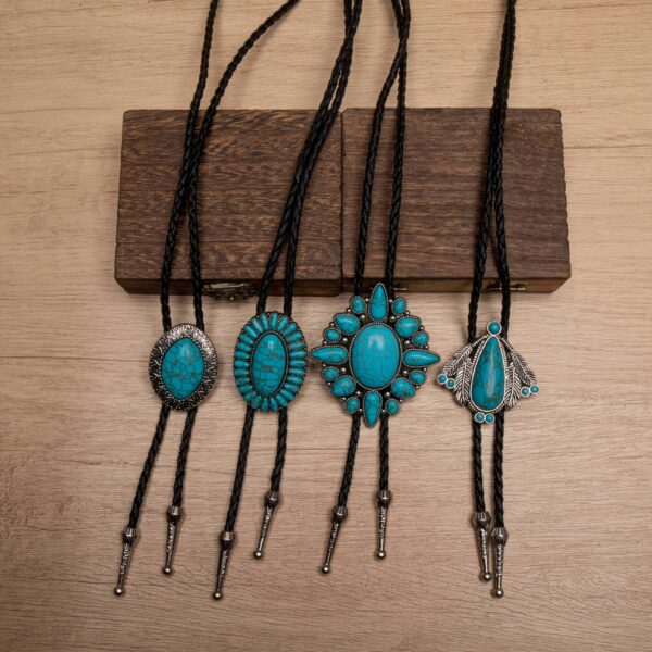 Wholesale Bohemia Blue Pine Stone Men's Bolo Tie Necklace