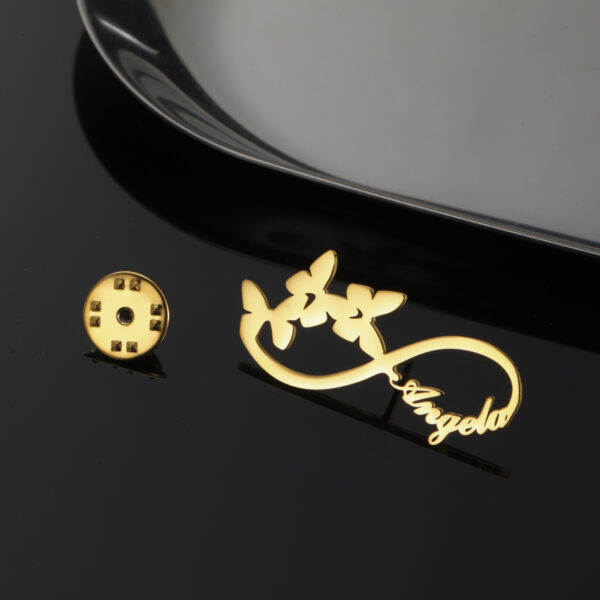 Wholesale Cross-Border Hot-Selling Xiaohongshu Hot-Selling Infinity Symbol Butterfly Brooch with Customizable Name 304 Stainless Steel Brooch