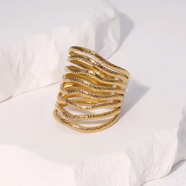 Wholesale PVD Coated Real Gold Plated 18K Gold Lines 304 Stainless Steel Vintage Style Exaggerated Modern Style Waterproof Non Tarnish Open Rings