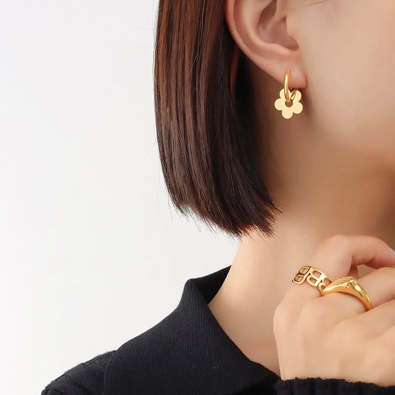 Wholesale PVD Coated Real Gold Plated 18K Gold Geometric 304 Stainless Steel Elegant Waterproof Non Tarnish Earrings