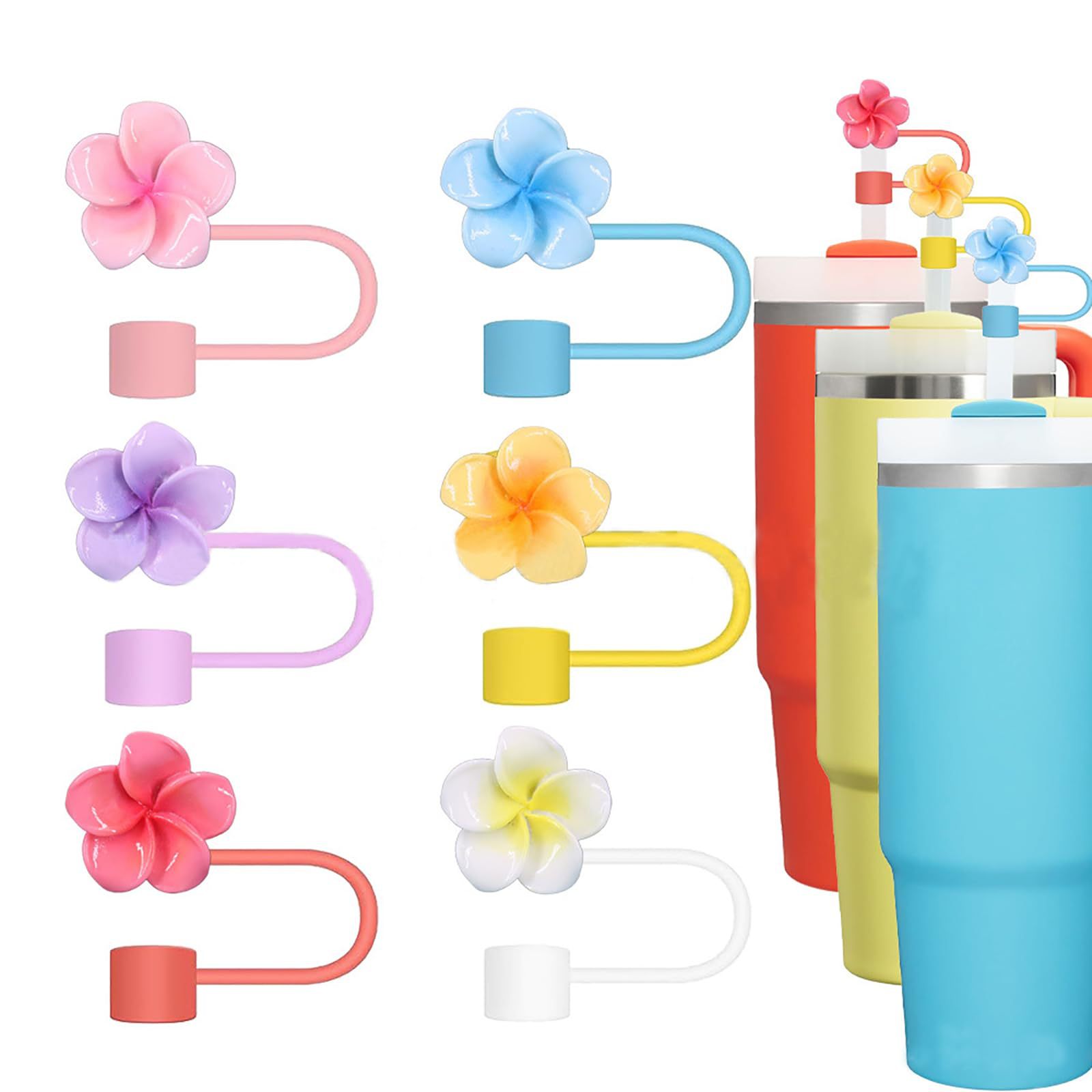 Wholesale Resin flower silicone straw dust cover cap 10mm glass c straw cover cap universal party decoration
