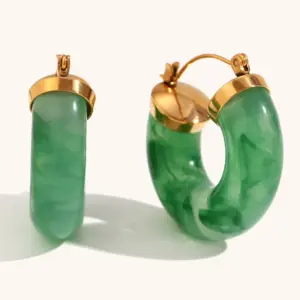Acrylic Ring Tube C- Shaped Earrings-Emerald / green