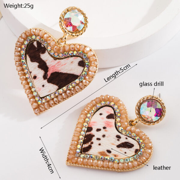 Wholesale Cross-border Retro Leopard Leather Love Earrings Women's Alloy Diamond Crystal Exaggerated Elegant Earrings Independent Station Hot Sale