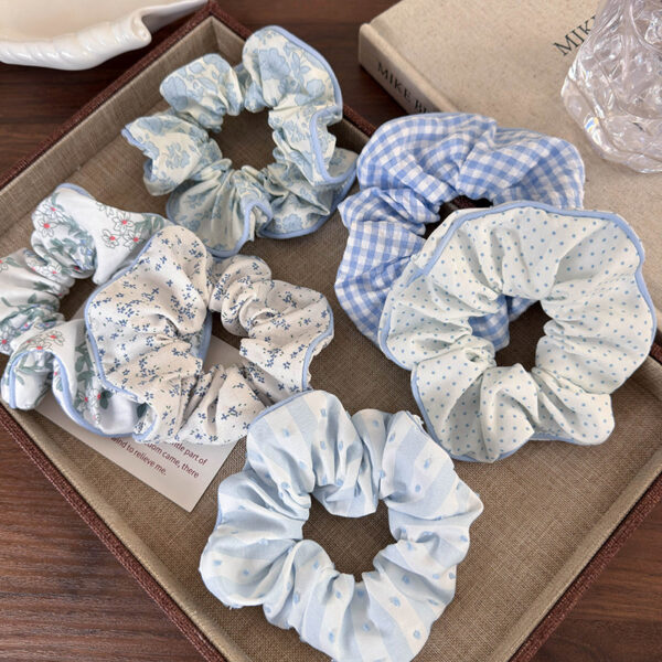 oly-bc5a96013bf81e94f4dd5b4123b91933 Wholesale Haiyan Blue Wave Dot Floral Plaid Large Intestine Collet Hair Rope Sweet All-match Fabric Hair Strap Hair Aessories