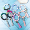 Wholesale New cross-border hot selling silicone beaded bracelet keychain pendant PU leather tassel cactus cross accessories