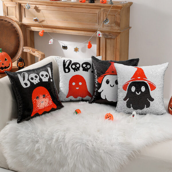 Wholesale Halloween Pillow Sequin Ghost Reversible Pillow Cushion Cover Can Be Sofa Pillow Cover