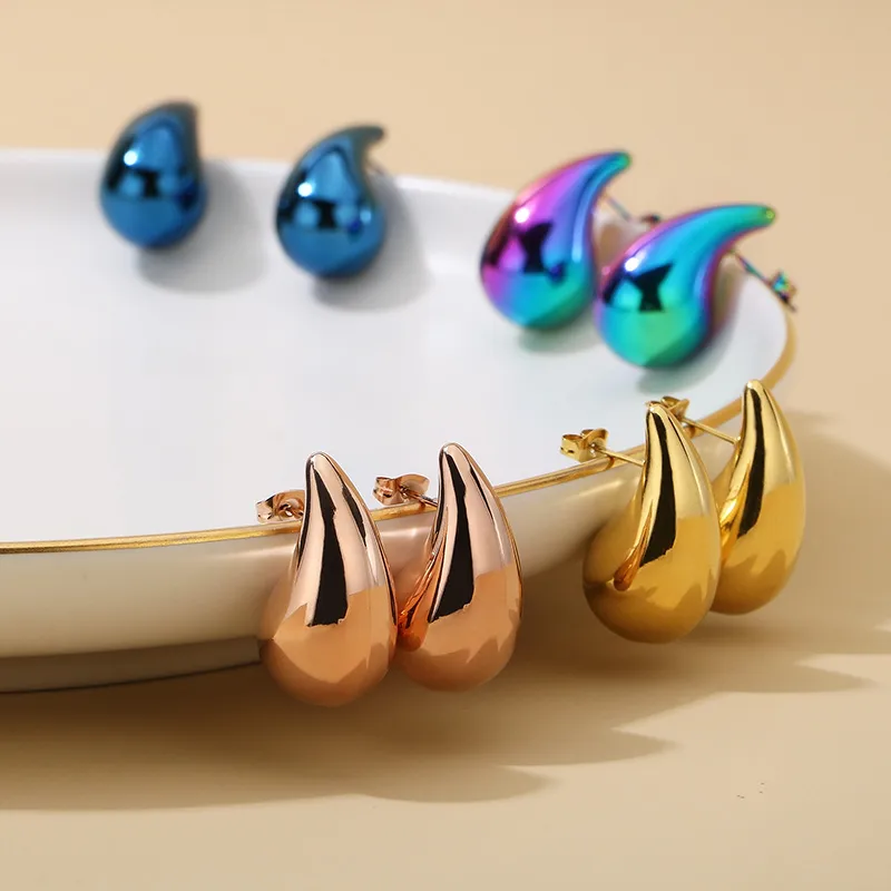 Wholesale 304 Stainless Steel Water Droplets PVD Coated 18K Gold Plated Basic Waterproof Non Tarnish Plating Ear Studs