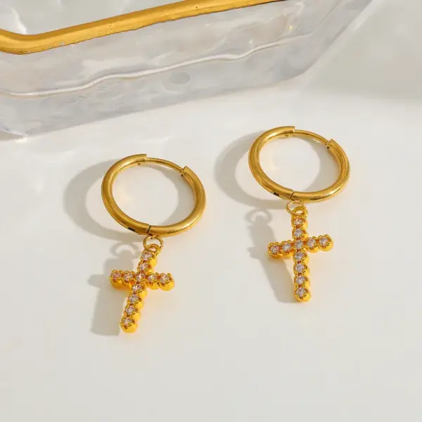 304 Stainless Steel Copper 18K Gold Plated Cross Zircon Copper Necklaces