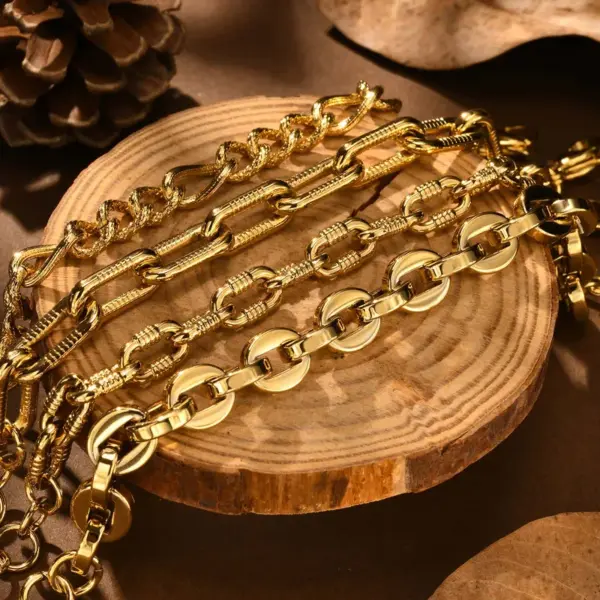 Wholesale PVD Coated Real Gold Plated 18K Gold Solid Color 304 Stainless Steel Simple Style IG Style Waterproof Non Tarnish 304 Stainless Steel Chain Bracelet