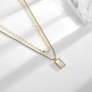 Wholesale Vacuum Plating PVD Coated Real Gold Plated 18K Rectangle 304 Stainless Steel Simple Style Waterproof Non Tarnish Titanium Layered Necklaces