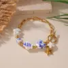 Ion Plating (IP) 18K Gold Plated Starfish Snails Fish 304 Stainless Steel Ceramics Casual Hawaiian Beach Waterproof Non Tarnish Bracelets Necklace