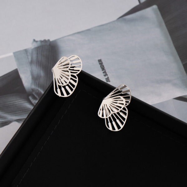 oly-bc86c6e4158ed035b13a91eaaed01628 Wholesale Silver Needle Metal Style Cut Out Fan-Shaped Butterfly Earrings for Women, Simple Niche Design Earrings, Personalized Elegant Earrings