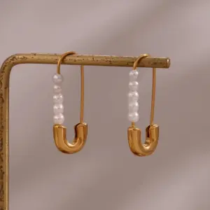 Wholesale 1 Pair Lady Paper Clip Imitation Pearl Titanium Steel Plating Earrings