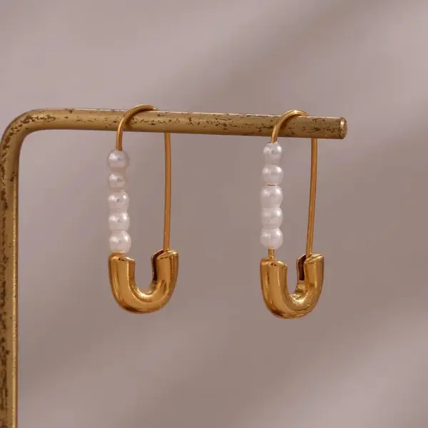 Wholesale 1 Pair Lady Paper Clip Imitation Pearl Titanium Steel Plating Earrings