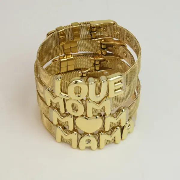 Wholesale Jewelry Vintage Style Classic Style Letter 304 Stainless Steel Brass Plating Bracelets Mesh Strap