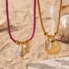 Wholesale Tina Stainless Steel Necklace Simple High-End Ocean Element Shell Colorful Rope Pendant Necklace Jewelry