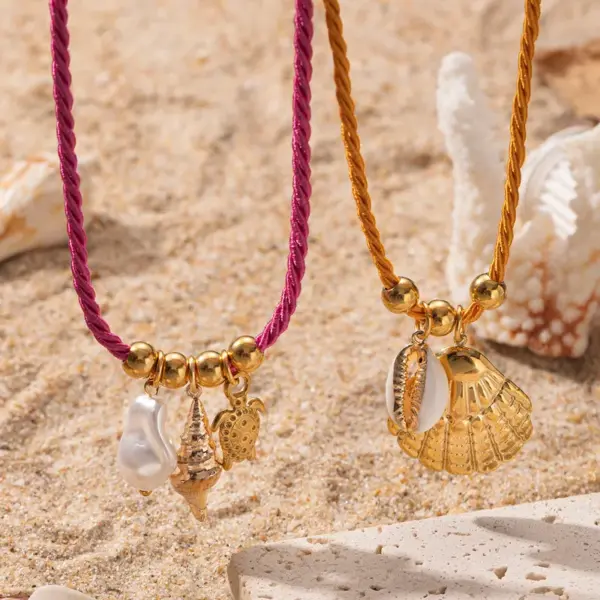 Wholesale Tina Stainless Steel Necklace Simple High-End Ocean Element Shell Colorful Rope Pendant Necklace Jewelry