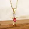 Wholesale Cartoon Style Artistic Human Copper 18k Gold Plated Pearl Zircon Pendant Necklace In Bulk