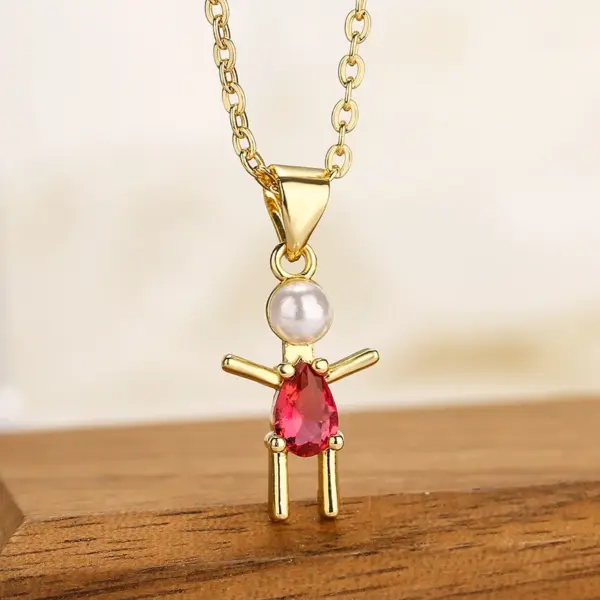Wholesale Cartoon Style Artistic Human Copper 18k Gold Plated Pearl Zircon Pendant Necklace In Bulk