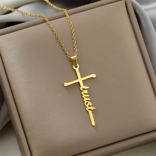 Simple Style Cross Letter Titanium Steel Plating Pendant Necklace