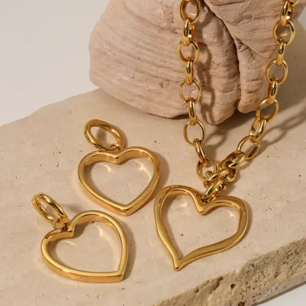 oly-bcaa85ec63f24336f07910da55439dbf Wholesale 18K Real Gold Plated 304 Stainless Steel PVD Coated Heart Shape Simple Style Jewelry Set For Women