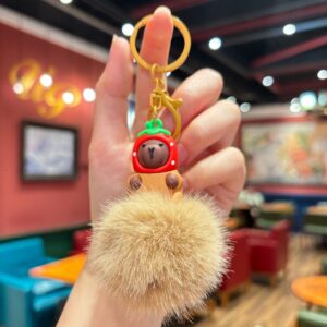 Brown fur ball [strawberry hat] / 8.6*5.5cm