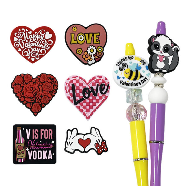 Wholesale Silicone Glue Beads Heart Valentine's Day Rose Beads