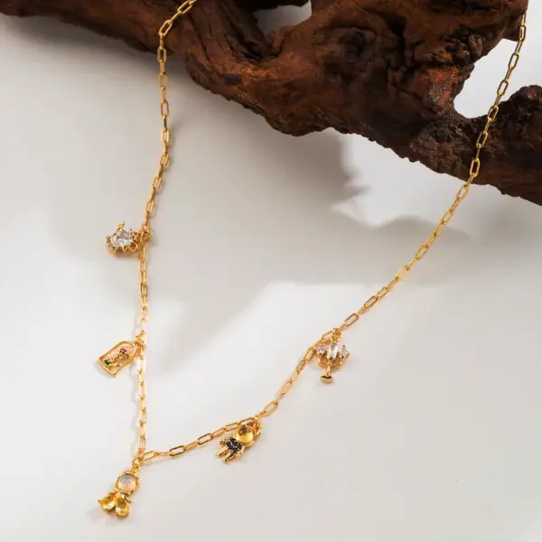 Wholesale Copper 14K Gold Plated Inlay Crown Mermaid Zircon Pendant Necklace
