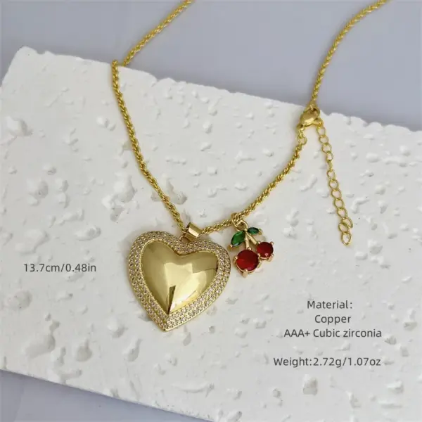 Wholesale Jewelry Simple Style Classic Style Cross Cherry Heart Shape Copper Zircon 18K Gold Plated Inlay Pendant Necklace