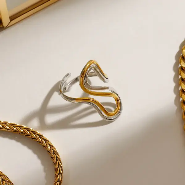 PVD Coated Real Gold Plated Color Block 304 Stainless Steel Casual Vacation Classic Style Waterproof Non Tarnish Open Rings