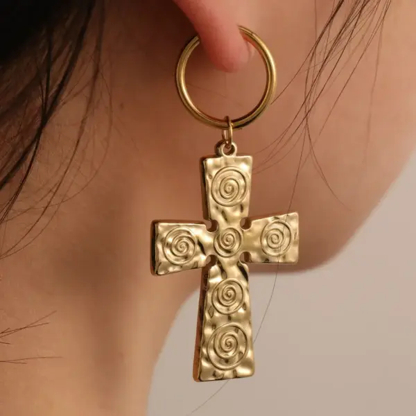 Wholesale Luxurious Exquisite Stainless Steel 18K Gold Plated Cross Pendant Earrings Elegant Polished Finish For Women Versatile Use